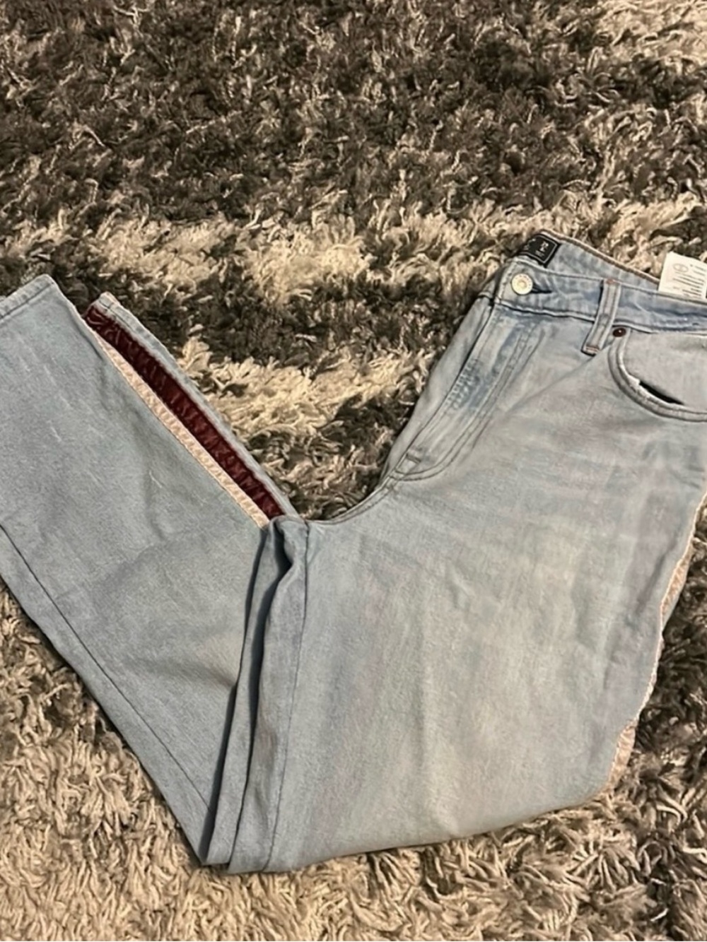 Abercrombie & Fitch Light Blue Straight Leg Jeans with Burgundy Side Trim